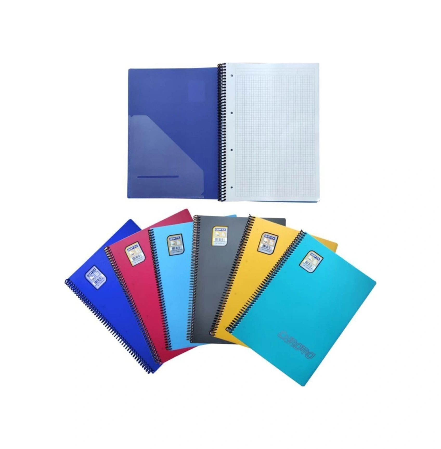 Chromo A4 120 Yp. Pp Kapak Spiralli Defter - Kareli 1341 4'lü Karışık Renk