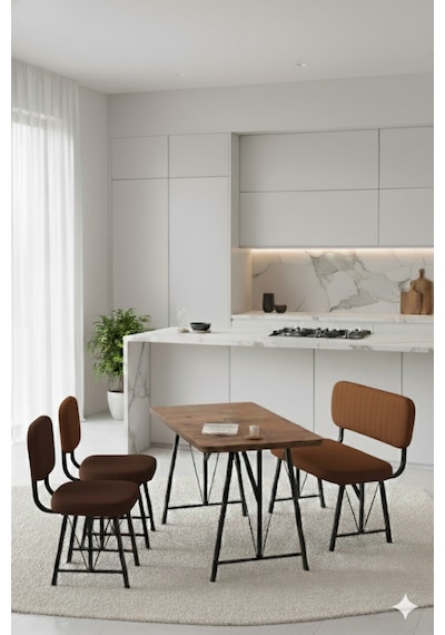 Elfin 70x110 Atlantik Sabit, 2 Sandalye 1 Bench, Masa Sandalye Takımı, Mutfak Masası Takımı - Kahve Kahverengi Elfin 70x110 Atlantik Sabit, 2 Sandalye 1 Bench, Masa Sandalye Takımı, Mutfak Masası Takımı - Kahve Kahverengi