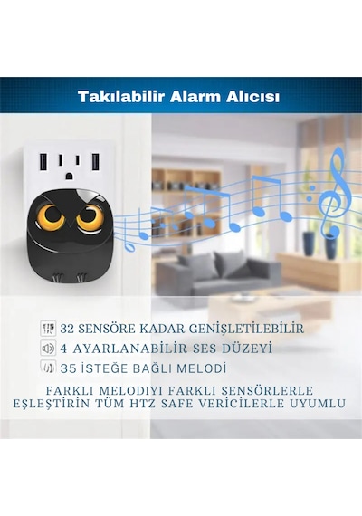 Techtic 1buton 1alıcı Kablosuz Kapı Zili Yaratıcı Baykuş Şekilli