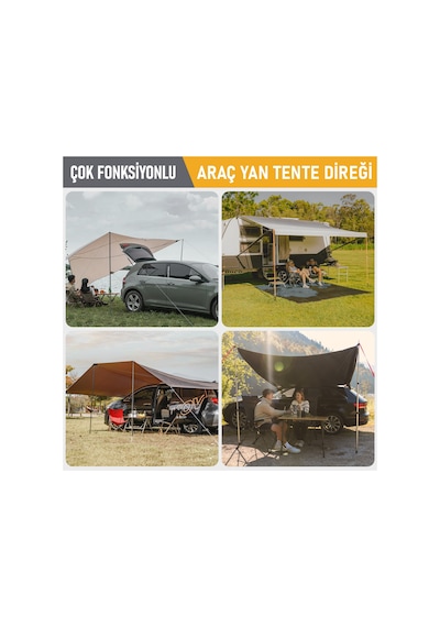 Haegs Ayarlanabilir Tarp Tente Direkleri, 2 Li Set, Teleskopik Alüminyum Çadır Gölgelik Branda Direkleri, Kamp Direği Katlanabilir Hafif Karavan Araç Yan Tente Direği - Gümüş