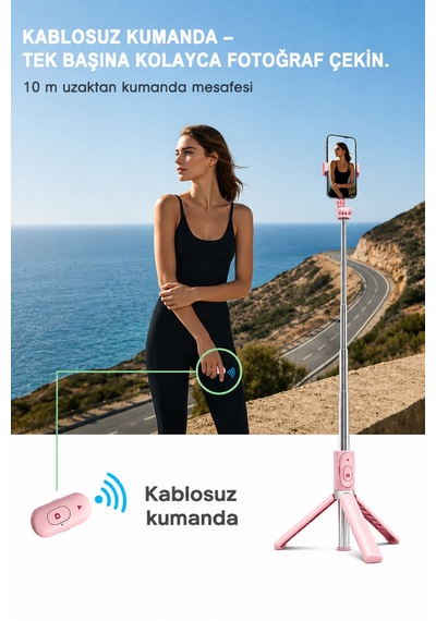 Concord 3'ü 1 Arada Bluetooth Selfie Çubuğu Tripod Kumandalı Telefon Tutucu Monopod 360 Döner