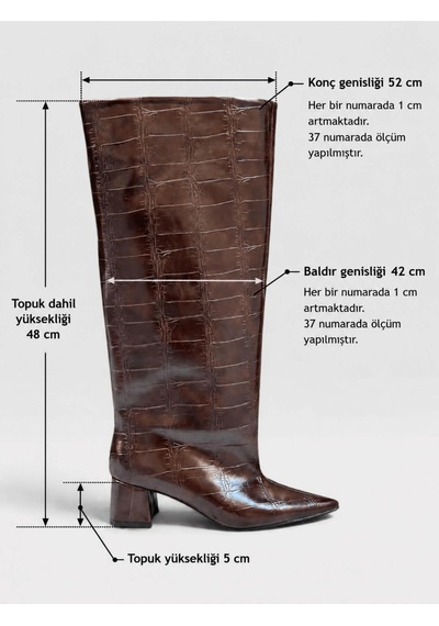 Erva'nın Butiği Kahve Kroko Losy Xl Geniş Konç Kalın Bacak 5 Cm Topuklu Çizme-6521 Erva'nın Butiği Kahve Kroko Losy Xl Geniş Konç Kalın Bacak 5 Cm Topuklu Çizme-6521