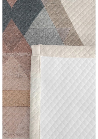 Geometrik Bej Modern Genç Odası Tek Kişilik Pike Takımı - Pudra Gri 160x220 Cm Kapitone Yatak Örtüsü Bordo