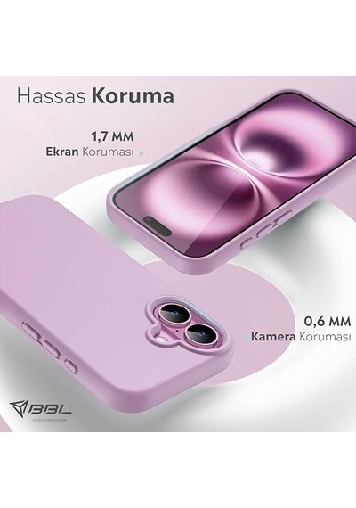 Apple iPhone Uyumlu Kılıf İnce Sıvı Silikon 3 Katmanlı Tam Kaplamalı Yumuşak Jel Kauçuk Kılıf Kapak, Mat Lila Apple iPhone Uyumlu 16 Diğer