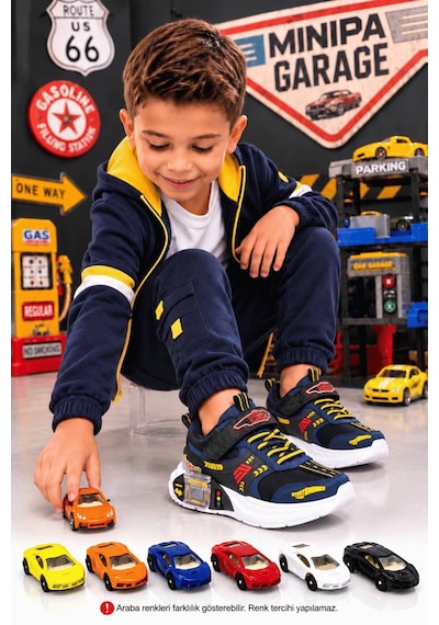 Minipa Garaj Tabanlı, Çift Metal Arabalı, Ortopedik Çocuk Spor Ayakkabı Lacivert