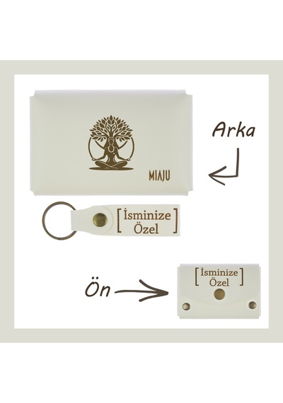 Miaju Beyaz Renk, Hayat Ağacı Desen, İsme Özel Cüzdan Ve Anahtarlık, Değer Verdiğine Efsane Hediye Beyaz