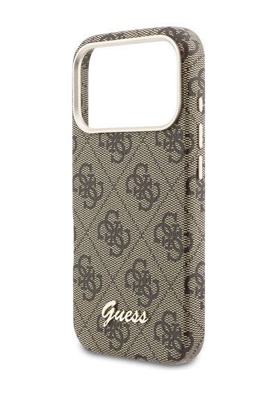 Apple Uyumlu iPhone 17 Pro Max Kılıf Guess Lisanslı M-safeli Script Yazı Logolu 4g Desenli Kapak Kahverengi