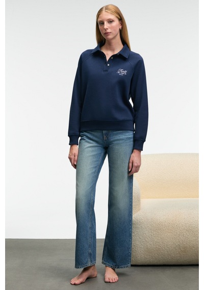 Grımelange CAMIREL Kadın Polo Yaka Düğmeli Nakış Detaylı Reglan Kol Comfort Fit Lacivert Sweatshirt Grımelange CAMIREL Kadın Polo Yaka Düğmeli Nakış Detaylı Reglan Kol Comfort Fit Lacivert Sweatshirt
