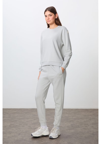 Tommy Life Taş Kompakt Pamuklu Kalın Pürüzsüz Dokulu O Yaka Oversize Fit Kadın Eşofman Takım - 95341 Taş