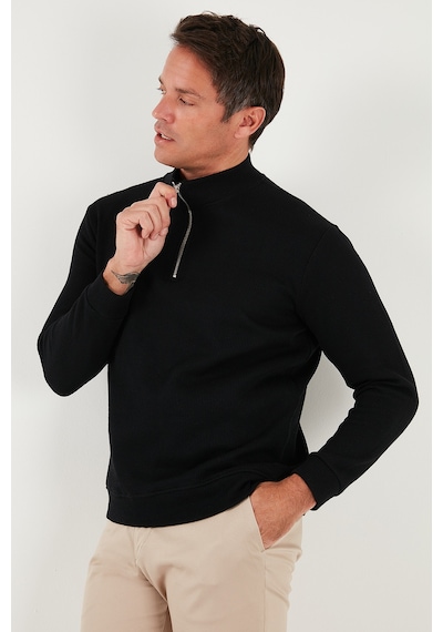 Buratti Pamuklu Relaxed Fit Yarım Fermuarlı Sıfır Yaka Örme Erkek Sweat 5901076 Siyah