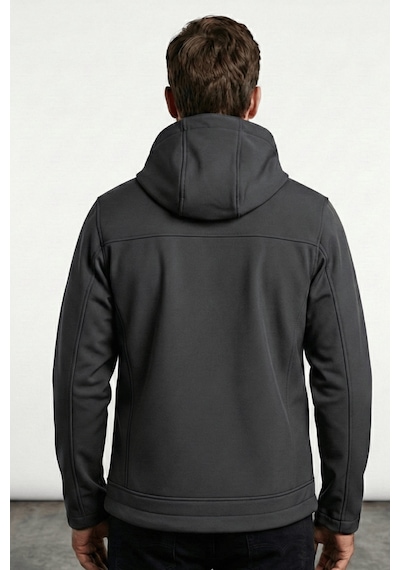 Erkek Mont İçi Polarlı Softshell Mont Su Ve Rüzgar Geçirmez Kapüşonlu Spor Mont Füme