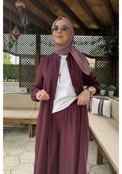 Rabia Şamlı Başak Pantolonlu Takım Bordo Normal