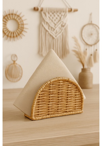 Rattan Oval Hasır Peçetelik Kahverengi