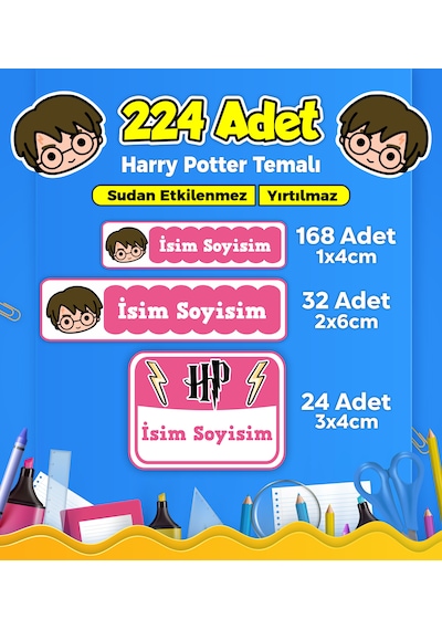Okul Kreş Kişiye Özel İsim Etiket Seti Harry Potter Temalı - Model 83 Çok Renkli