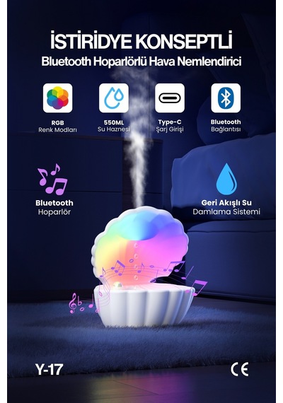 İstiridye Hava Nemlendirici Bluetooth Hoparlör & Geri Akışlı Su Damlama Sistemi