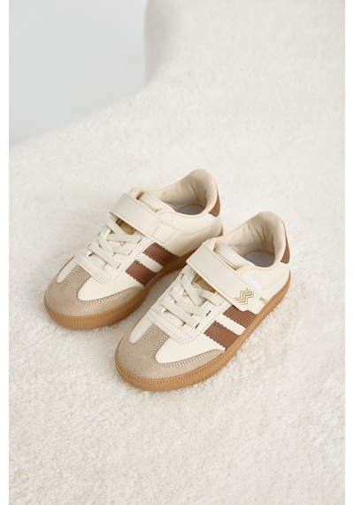 Tonny Black Termo Taban Yanı Şeritli Cırtlı Bağcıklı Sneaker Çocuk Unisex Bej Sneaker Tbzer040