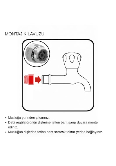 Kısa Musluk Debi Regülatörü 4l/dk Tek Girişli Musluklarda %80 Su Tasarrufu R1/2 Uyumlu Krom