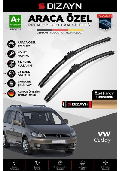 S-dizayn Vw Caddy Ön Cam Silecek Seti 2006-2015 Premium Araca Özel 60-45 Cm A+ Kalite