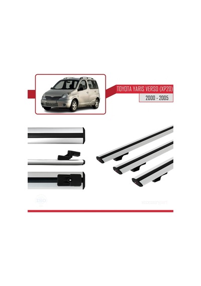 Toyota Yaris Verso Xp20 2000-2005 Arası İle Uyumlu Basic Model Ara Atkı Tavan Barı Gri 3 Adet