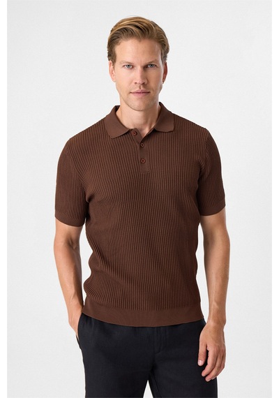 Back And Bond Regular Fit Düğmesiz Kahve Polo Yaka Tişört