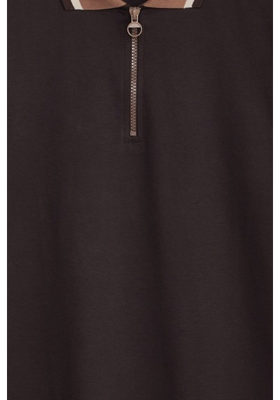 Tudors Erkek Slim Fit Dar Kesim %100 Pamuk Kısa Kollu Yarım Fermuarlı Kahverengi Polo Yaka Tişört-50746