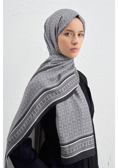 Armine İpek Tensel Monogram Şal 1 Siyah-Gri