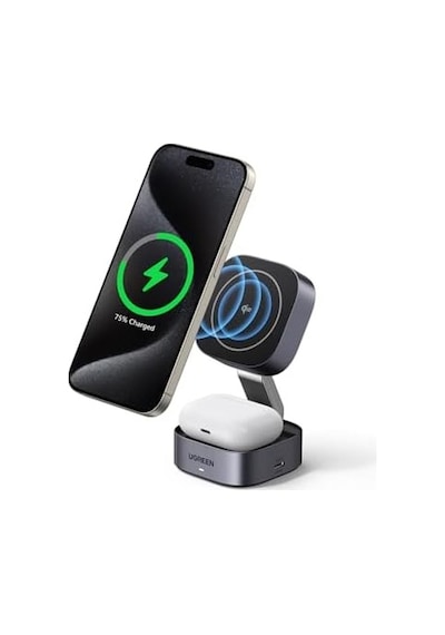 Magflow Qi2 Sertifikalı 15w 2&apos Si 1 Arada Katlanabilir Şarj İstasyonuşarj Standı İphone 16,16 Pro,16 Pro Max,15,14,13, Airpods İçin Magsafe Şarj Cihazı İle Uyumlu, Bekleme İşlevini Destekler