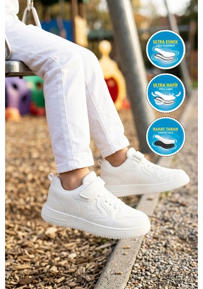 Cool Beyaz Cırtlı Hafif Unisex Çocuk Spor Ayakkabı Eldon F