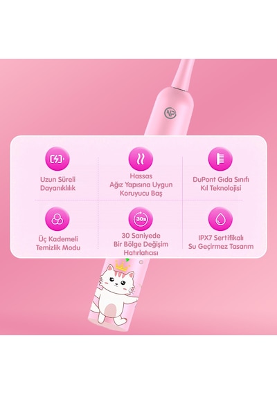 Npo Nicefeel X500 39600vps Şarjlı Sonic Çocuk Diş Fırçası-pembe