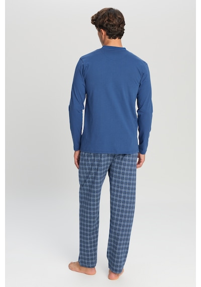 AC&Co / Altınyıldız Classics Erkek Indıgo %100 Pamuk Standart Fit Hakim Yaka Desenli Cepli Pijama Takımı İndigo