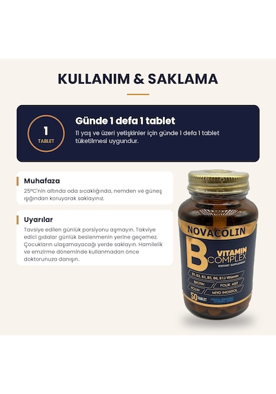 Novacolin Vitamin B Complex B1 B2 B3 B5 B6 B12 Biotin 50 Tablet