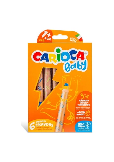 Carioca 3in1 Jumbo Bebek Ahşap Gövdeli Boya Kalemi 6'lı ve Kalemtraş