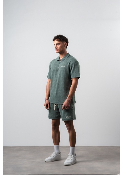 Erkek 2flyy Yazılı Yarım Fermuarlı Regular Fit T-shirt Şort Takım Nefti Çok Renkli