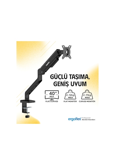 Ergoflex X10 Siyah 22-40inch Amortisörlü 12 Kg Monitör Standı 2026 Versiyon