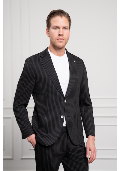 Morven Erkek Siyah Örme Slim Fit Mono Yaka Takım Elbise Dar Kesim 25ms001009001 Siyah