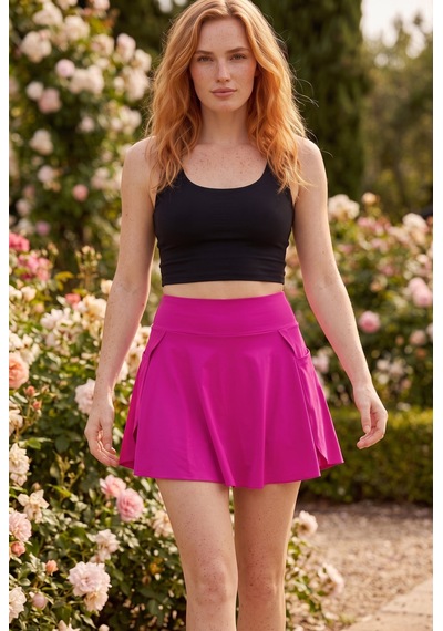 Soulshae Yüksek Bel Cepli Krep Mini Etek Pembe