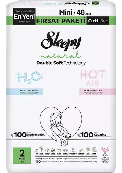 Sleepy Natural Double Soft Bebek Bezi Fırsat Paketi 2 Beden 48 Adet