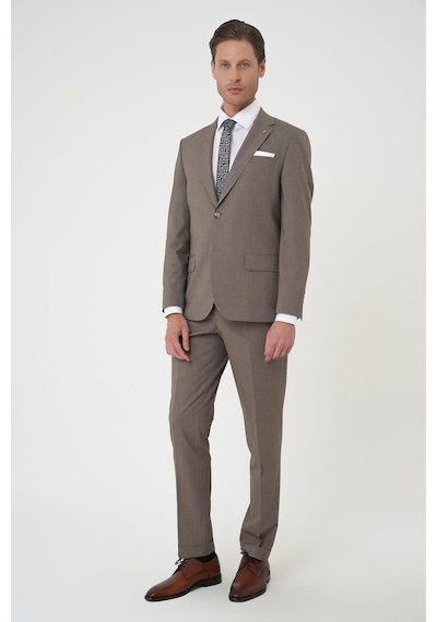 Efor Slim Fit Çift Yırtmaç Dokulu Esnek Klasik Vizon Takım Elbise Tk 915 Vizon