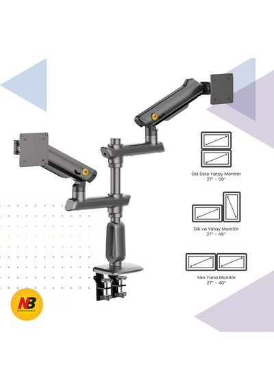 North Bayou D9c 27-50 İnch Çift Kol 2-20 Kg Vesa Uyumlu Profesyonel Monitör Standı