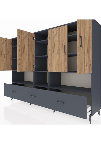Hyperion Dolap 12 Raflı 3 Çekmeceli 5 Kapaklı 220x44x163 Antrasit Antrasit-çam/antrasit Hyperion Dolap 12 Raflı 3 Çekmeceli 5 Kapaklı 220x44x163 Antrasit Antrasit-çam/antrasit