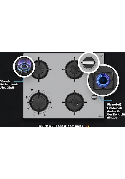 TommaTech TAO6001BG Ankastre Gazlı Cam Ocak 65 Cm Siyah