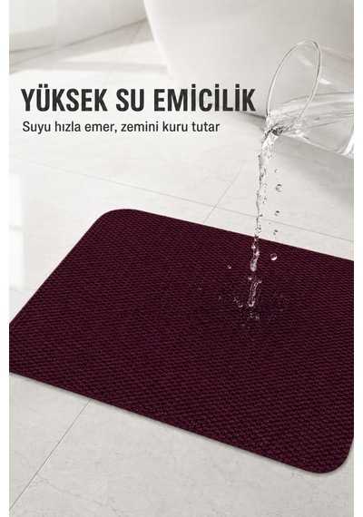 Yıkanabilir Banyo Paspası Kaymaz Taban Su Emici Duş Önü Lavabo Önü Tuvalet Önü Banyo Halısı 40x60 Cm Kırmızı