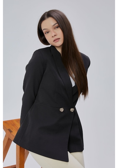 Siyah Regular Fit Pile Detaylı Blazer Ceket Siyah