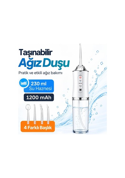 Seyoni Taşınabilir Ağız Duşu, 230 Ml Su Hazneli, Şarjlı, Diş Ve Ağız Temizleme Cihazı, 4 Başlıklı
