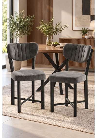 Sulorahome Metal Mutfak Sandalyesi 2'li Set Charcoal grey