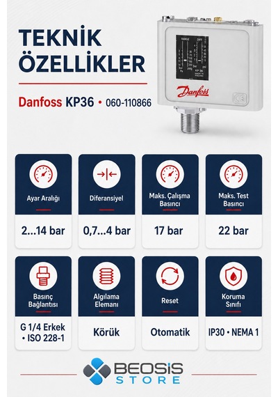 Danfoss 060-110866 Kp36 2/14 Bar Presostat