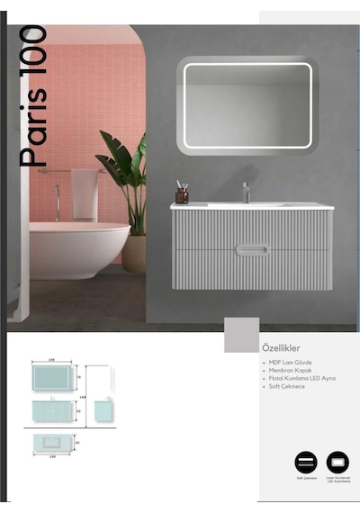 Evros Paris 100 cm Banyo Dolabı Beyaz
