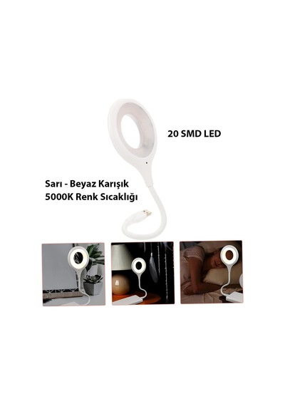 Powermaster Portatif Akrobatik 20 Smd Ledli Usb Gece Kitap Okuma Çalışma Lambası Powerbank Uyumlu Doğal Işık