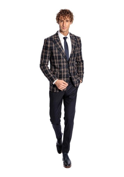 Wessi Ekose Desen Slim Fit Lacivert Erkek Ceket - Wessi Lacivert