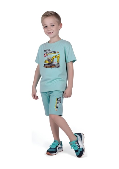 Fyk Kids Erkek Çocuk Tişört-şort Hard Working Baskılı Alt-üst Takım Mint Yeşil